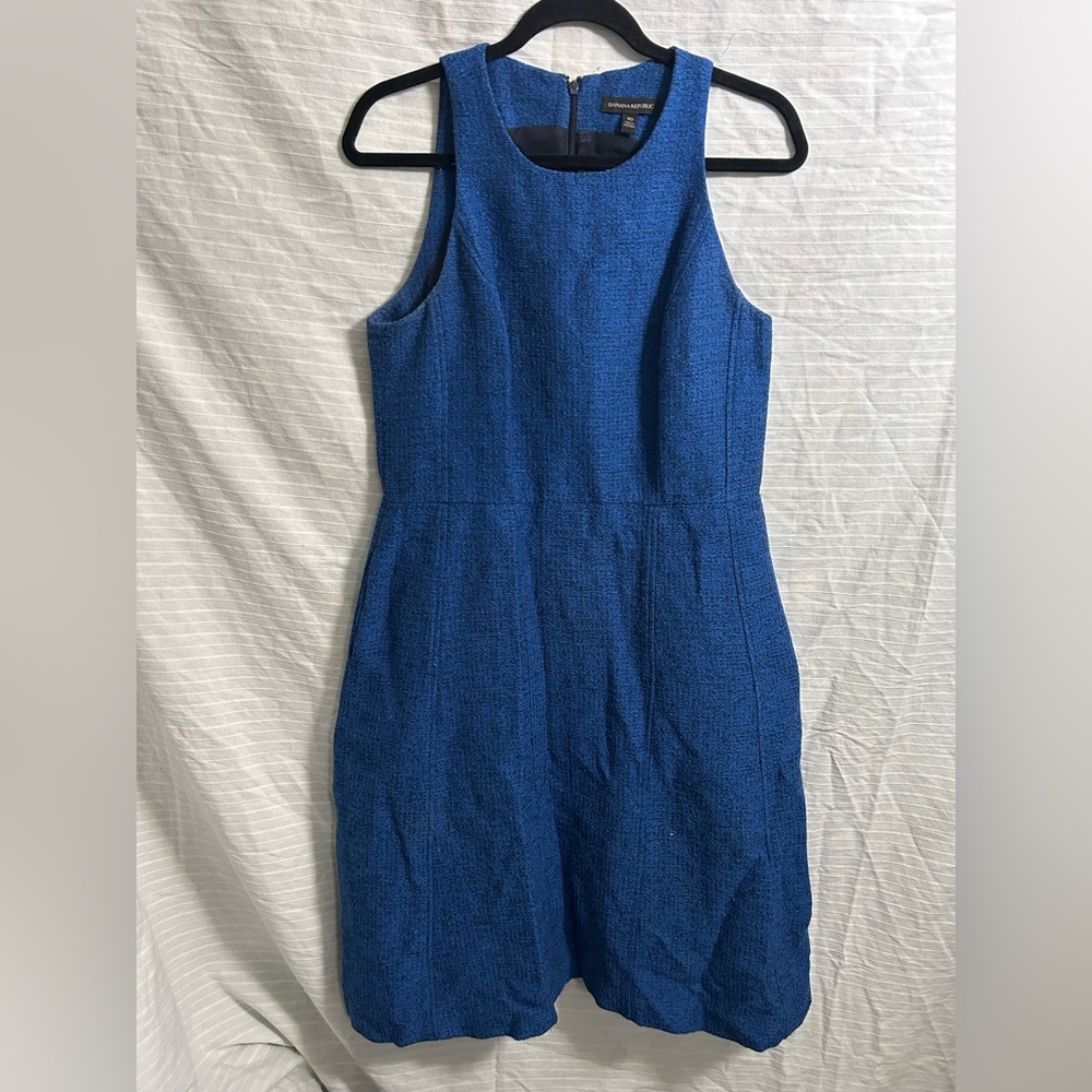 Banana Republic Italian Tweed Paneled Midi Dress Blue Size 10. B51